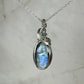 Rainbow Moonstone with Black Tourmaline Pendant Wire-Wrapped in Sterling Silver