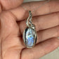 Rainbow Moonstone with Black Tourmaline Pendant Wire-Wrapped in Sterling Silver