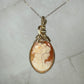Vintage Handcarved Shell Cameo Depicting Woman with Curls in Hair Pendant Wire-Wrapped in 14k Goldfilled Wire