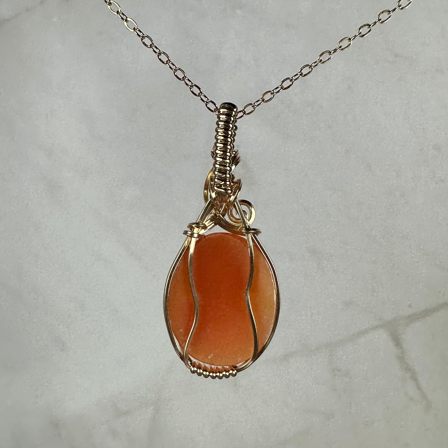 Vintage Carved Shell Cameo of Woman Pendant Wire-Wrapped in 14k Goldfill