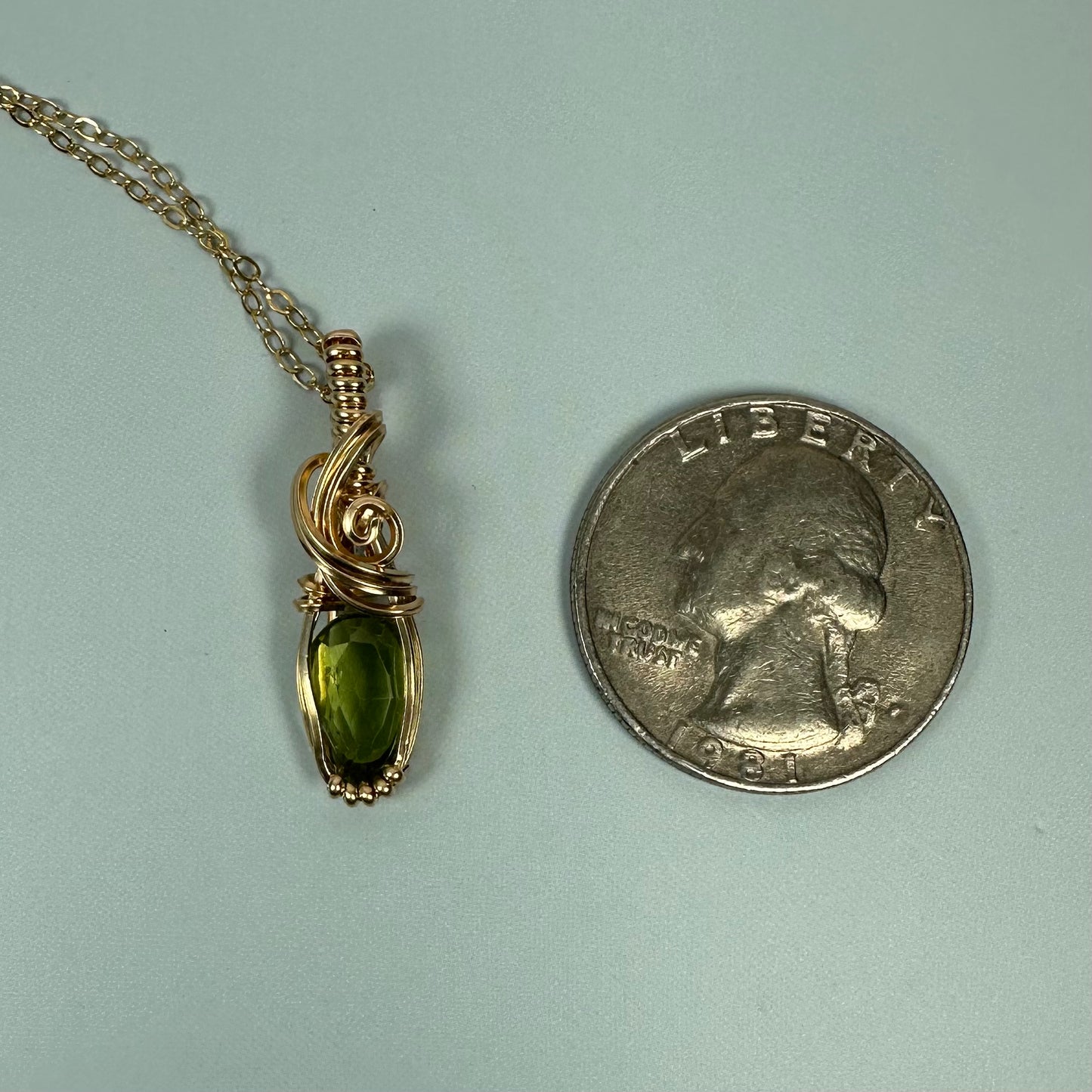 Wire-Wrapped Rosecut Peridot Pendant in 14k Goldfill