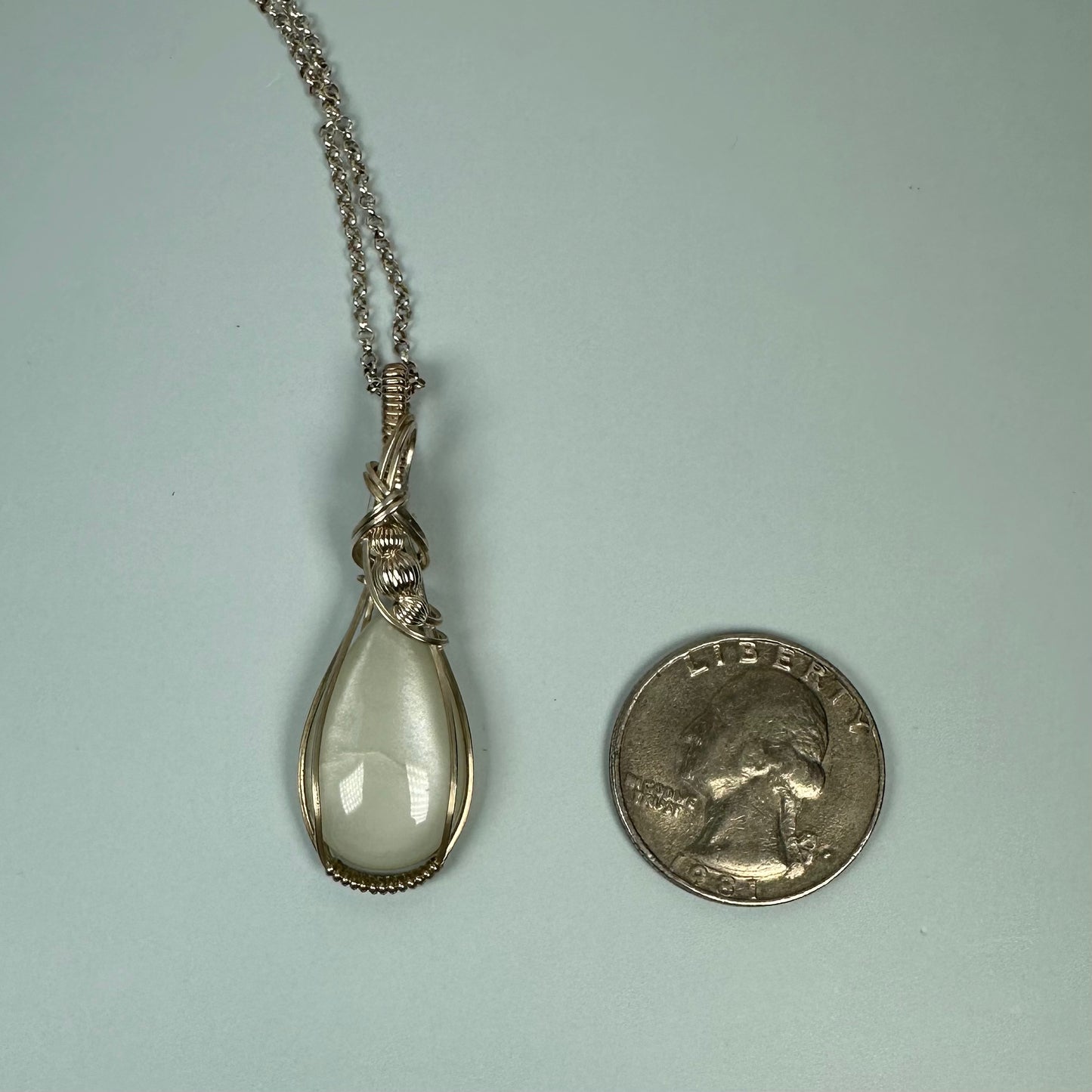 Wire-Wrapped Chatoyant Gray Moonstone Pendant in Sterling Silver