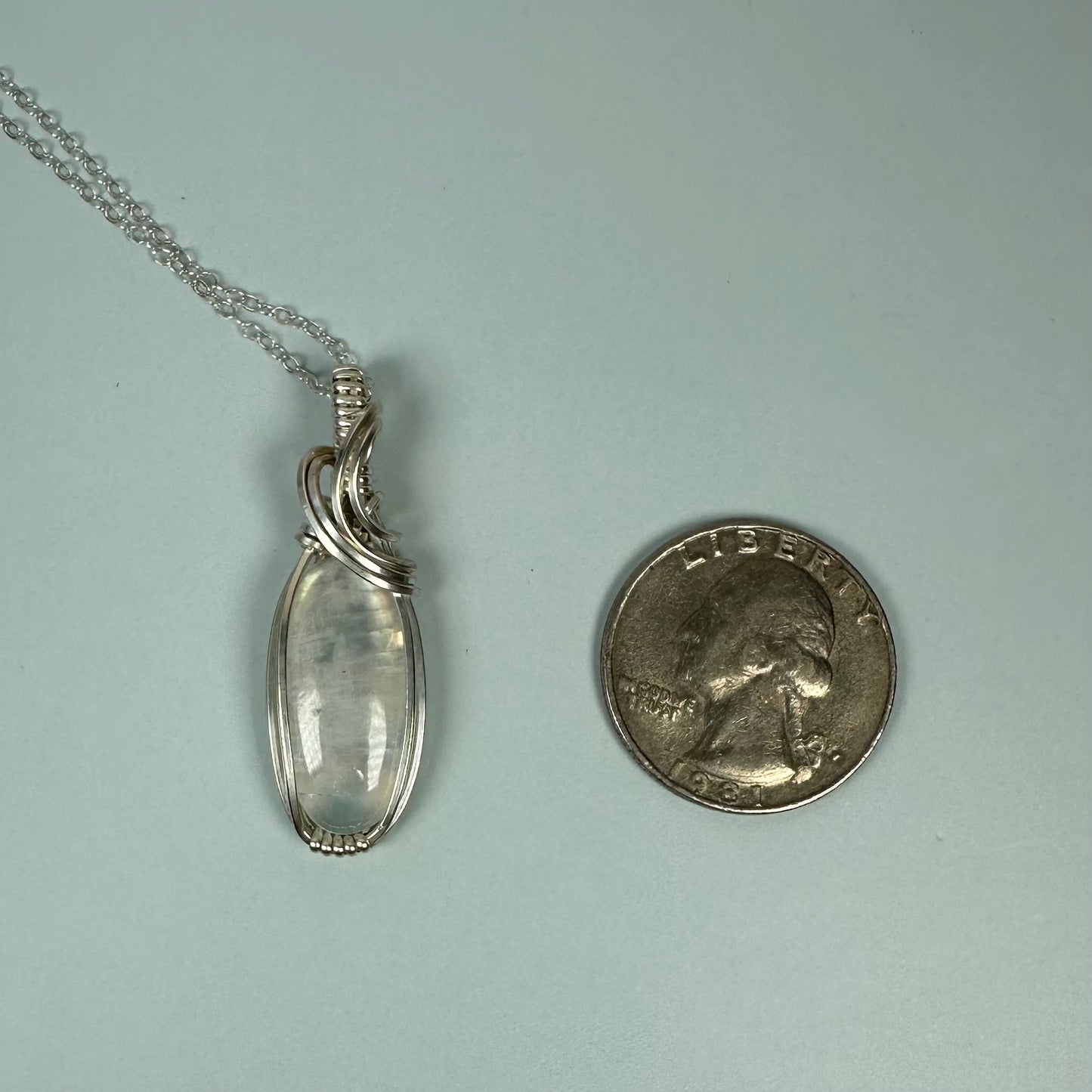 Sterling Silver Wire-Wrapped Rainbow Moonstone Pendant