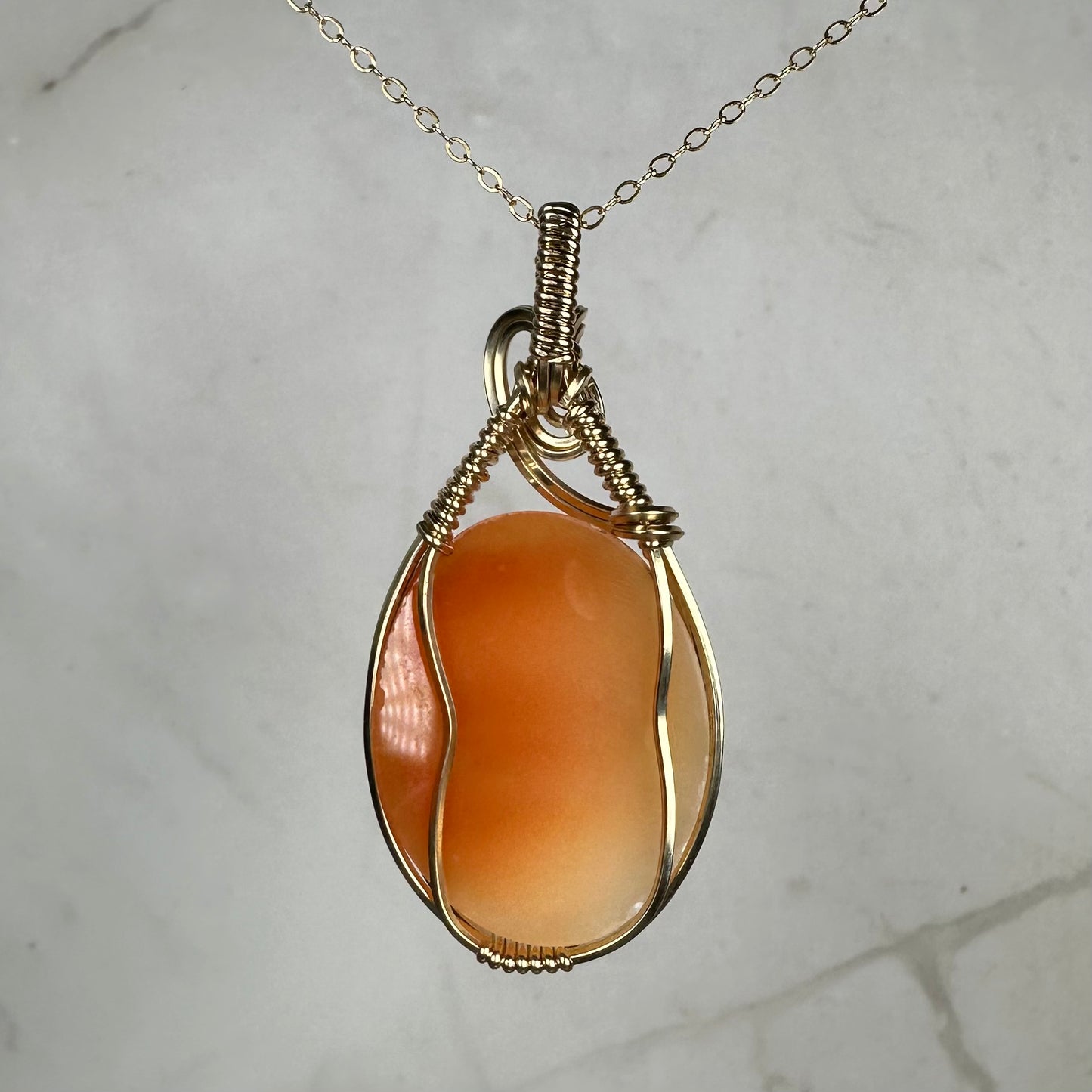 Vintage Carved Shell Cameo of Woman Pendant Wire-Wrapped in 14k Goldfill
