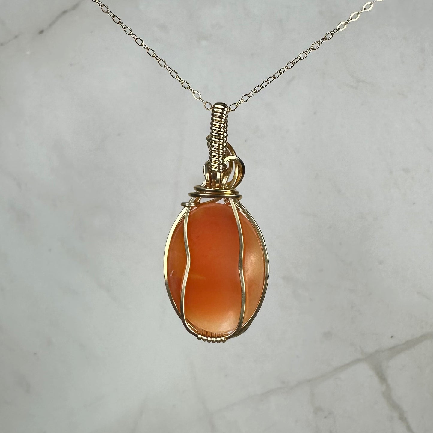 Wire-Wrapped Vintage Carved Shell Cameo of Woman Pendant in 14k Goldfill