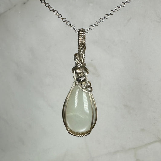 Wire-Wrapped Chatoyant Gray Moonstone Pendant in Sterling Silver