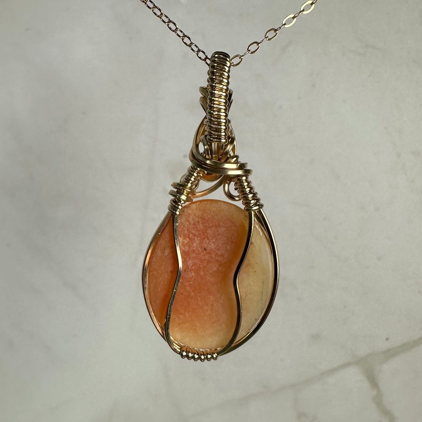 Carved Vintage Shell Cameo of Woman Pendant Wire-Wrapped in 14k Goldfill