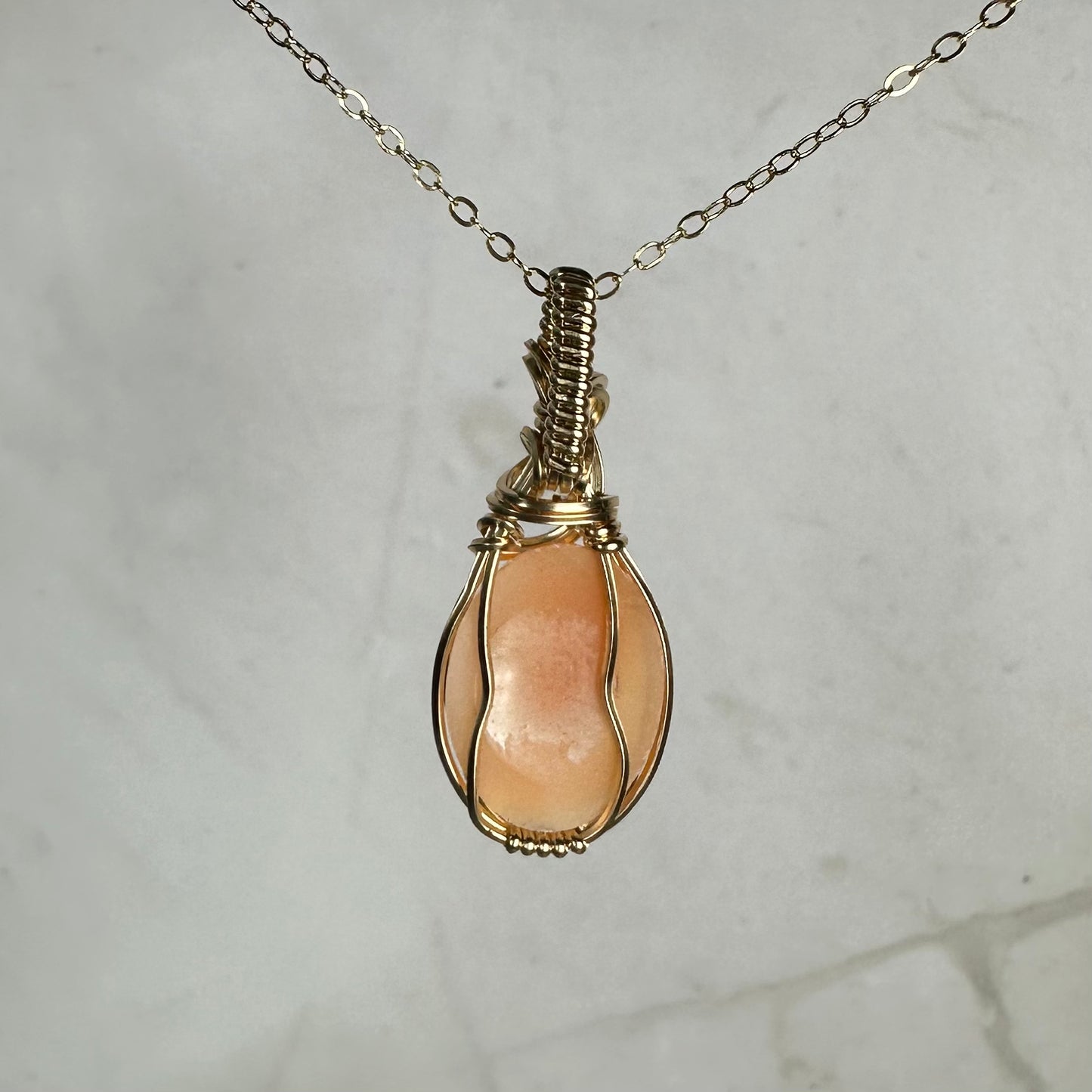 Vintage Carved Shell Cameo of Woman Pendant Wire-Wrapped in 14k Goldfill