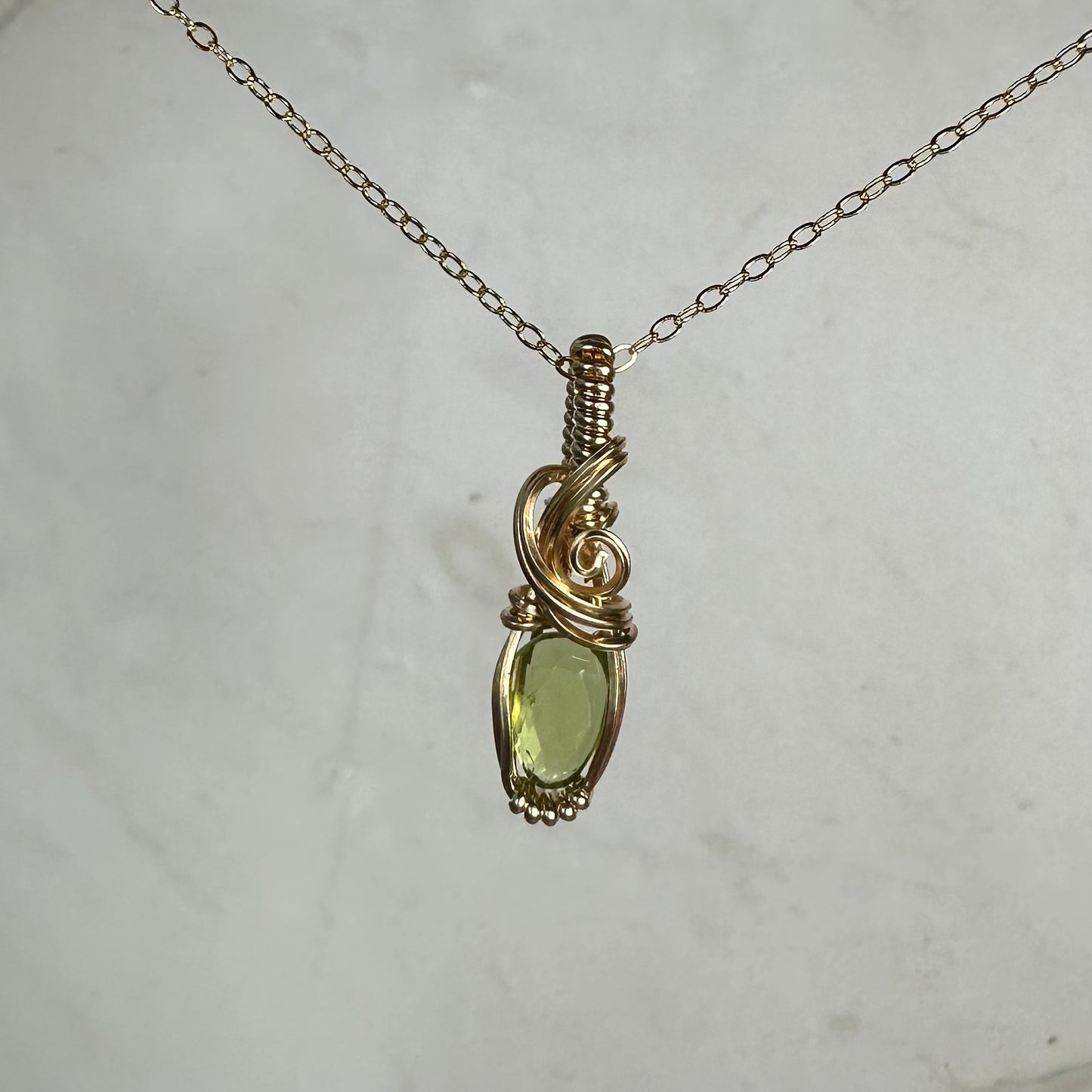 Wire-Wrapped Rosecut Peridot Pendant in 14k Goldfill