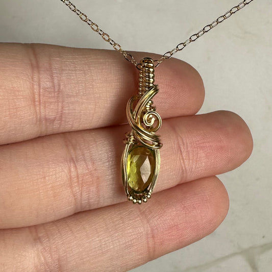 Wire-Wrapped Rosecut Peridot Pendant in 14k Goldfill