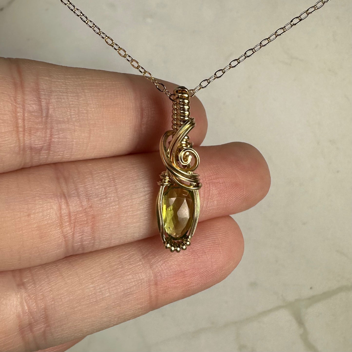 Wire-Wrapped Rosecut Peridot Pendant in 14k Goldfill
