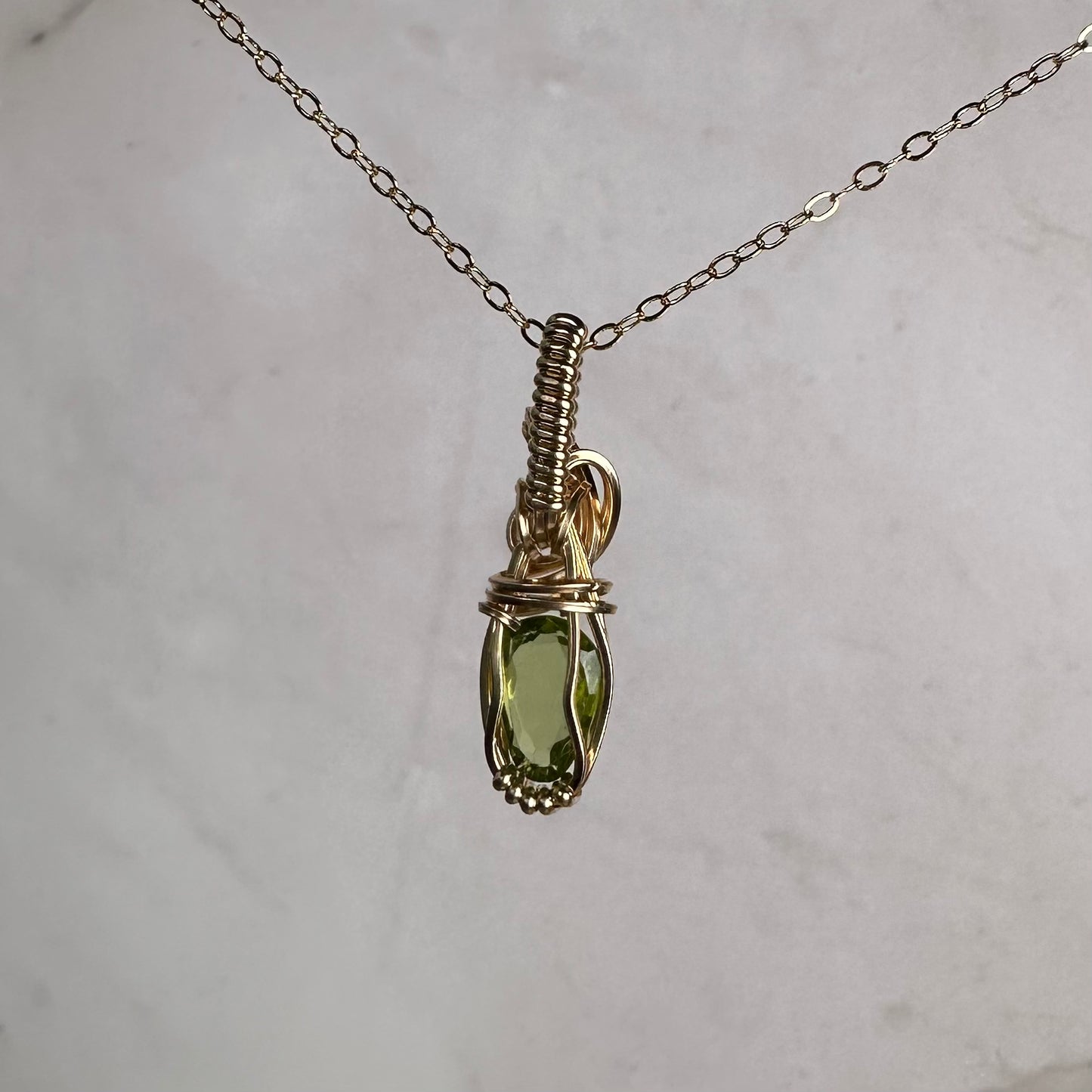 Wire-Wrapped Rosecut Peridot Pendant in 14k Goldfill