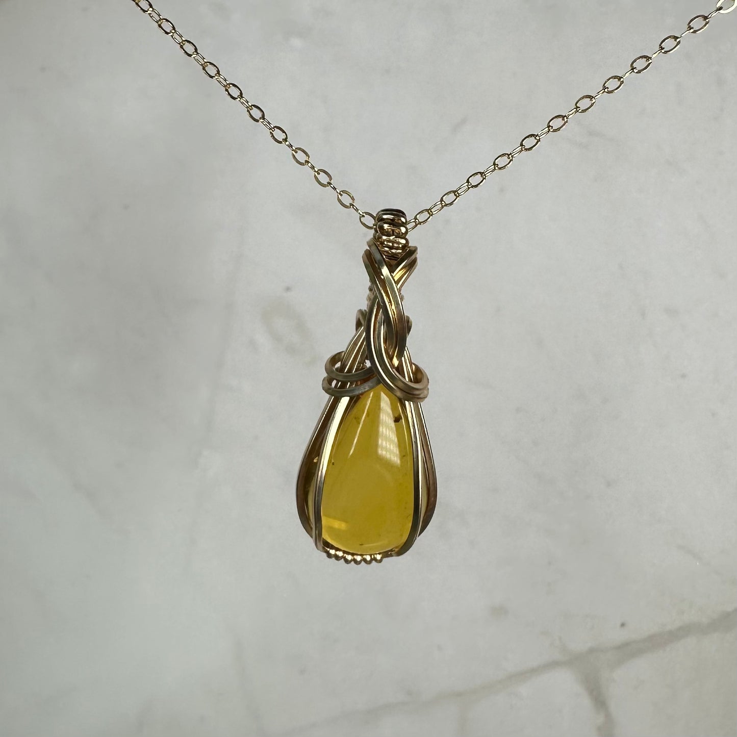 Mexican Amber Pendant Wire-Wrapped in 14k Goldfill
