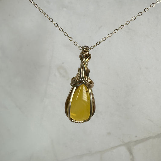 Mexican Amber Pendant Wire-Wrapped in 14k Goldfill