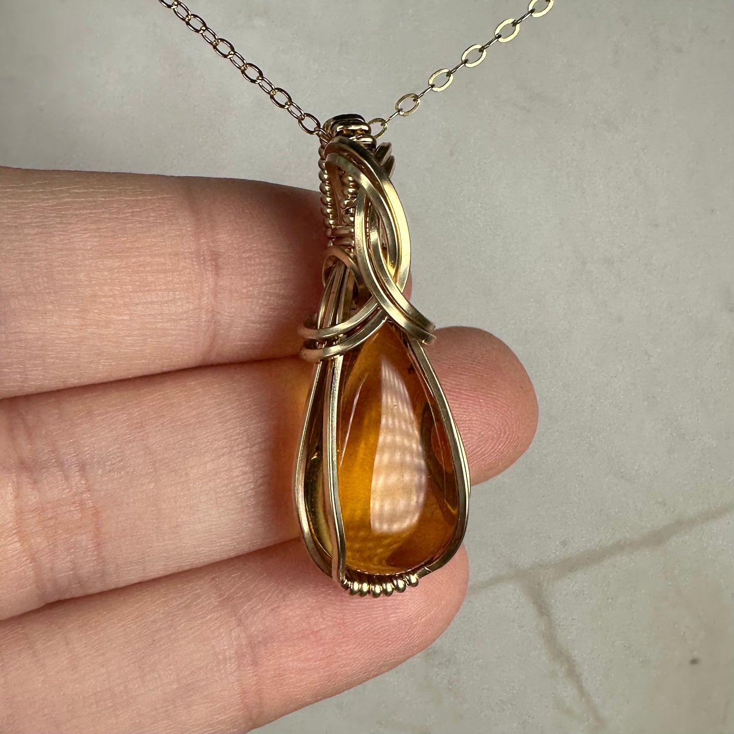 Mexican Amber Pendant Wire-Wrapped in 14k Goldfill