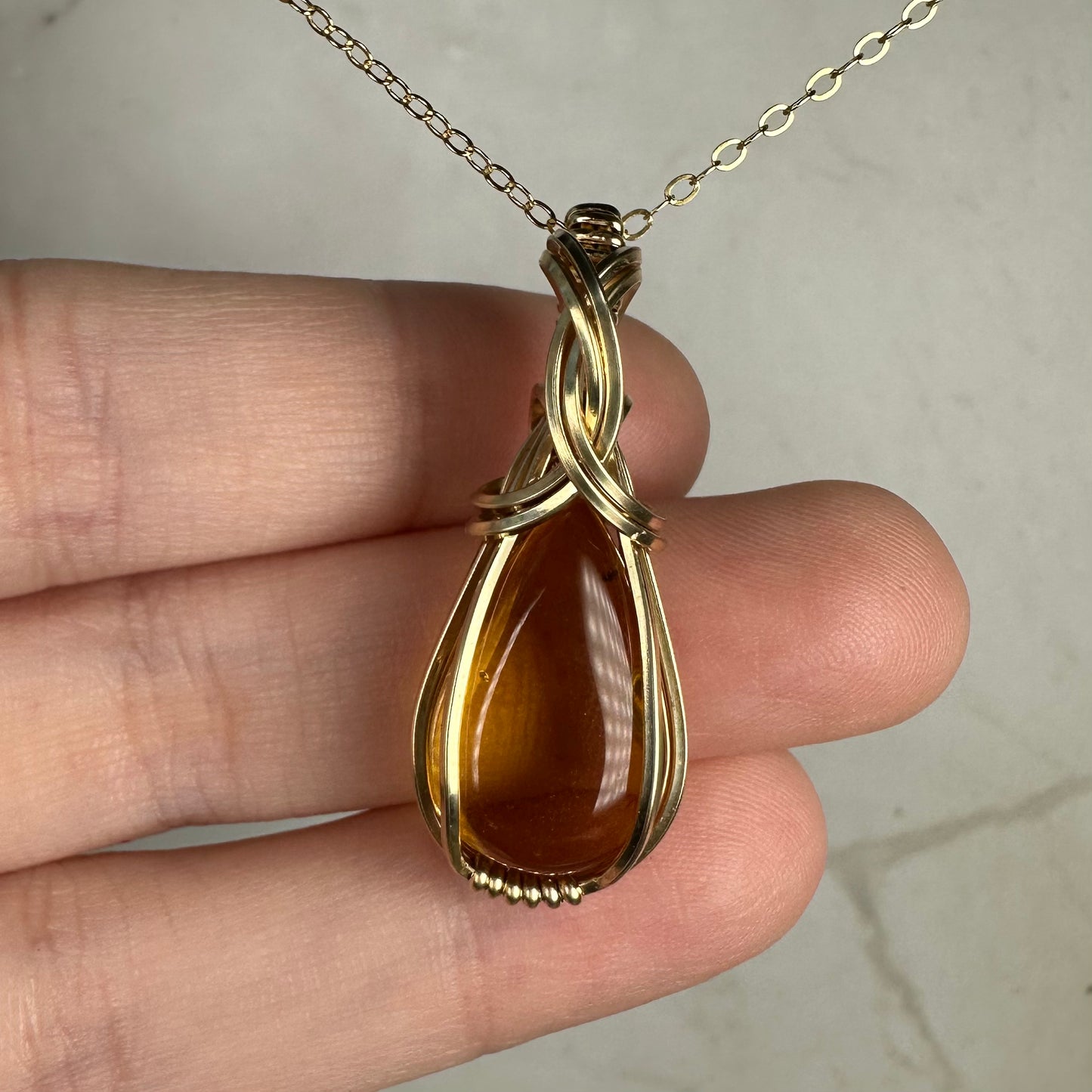 Mexican Amber Pendant Wire-Wrapped in 14k Goldfill