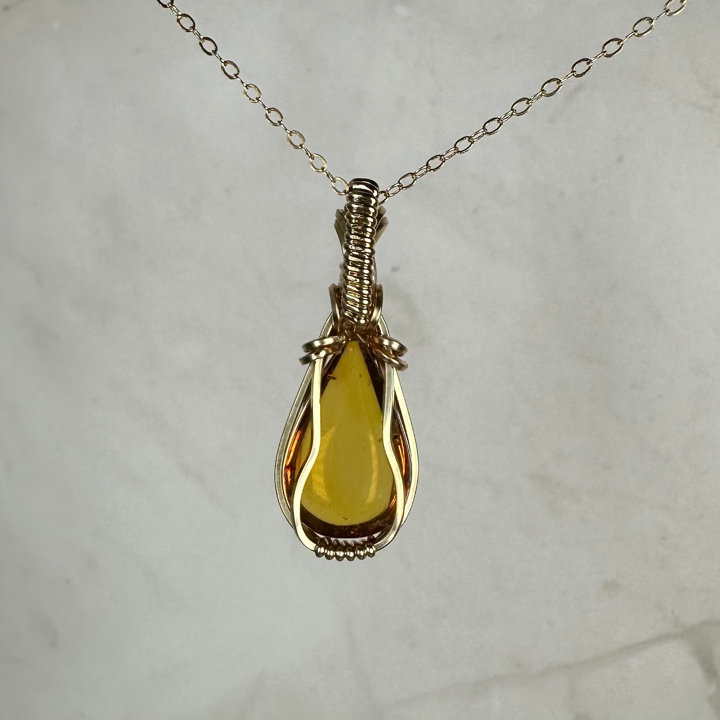 Mexican Amber Pendant Wire-Wrapped in 14k Goldfill