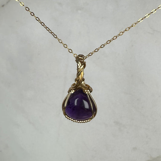 Wire-Wrapped Amethyst Pendant in 14k Goldfill
