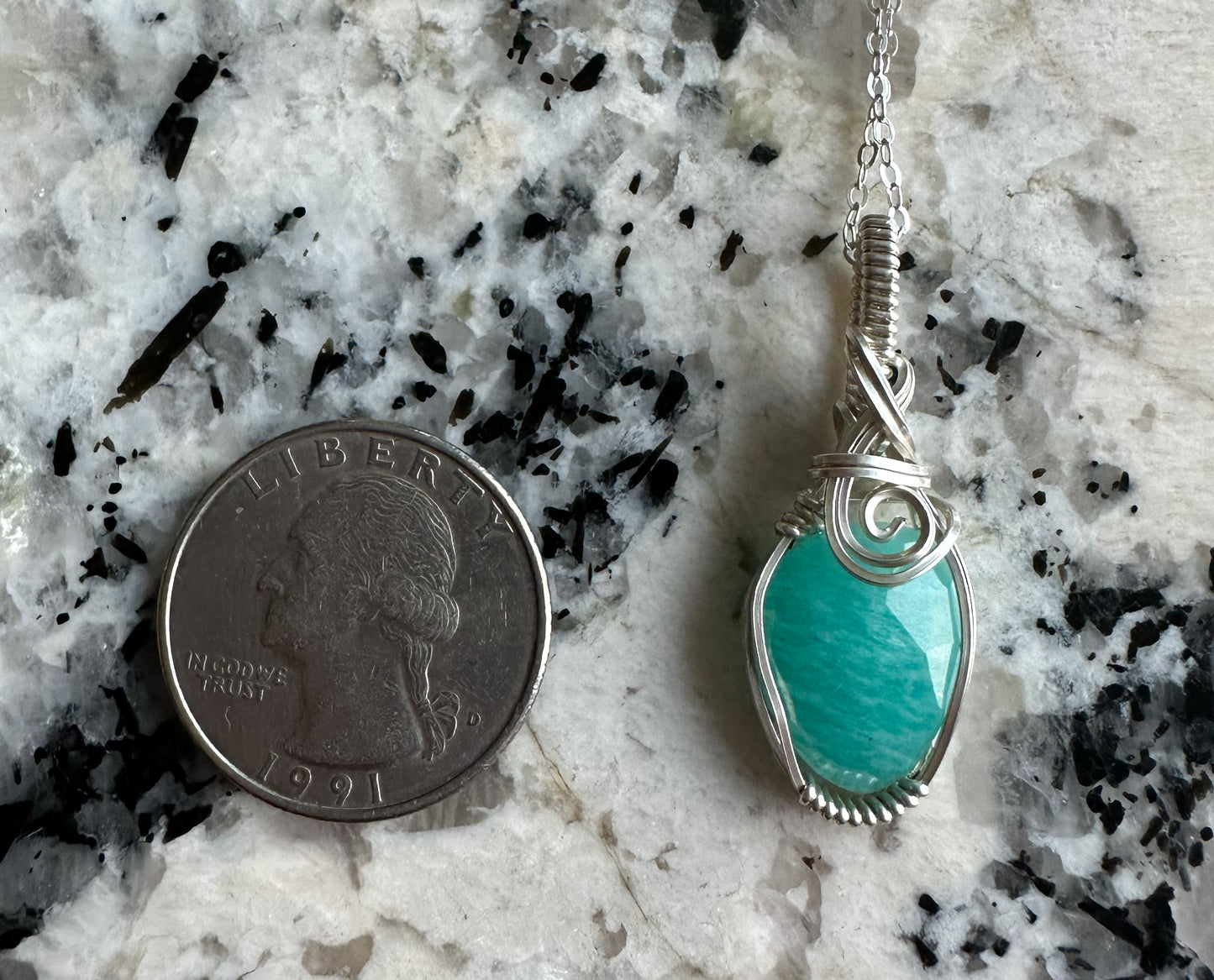 Wire-Wrapped Rosecut Amazonite Pendant in Sterling Silver