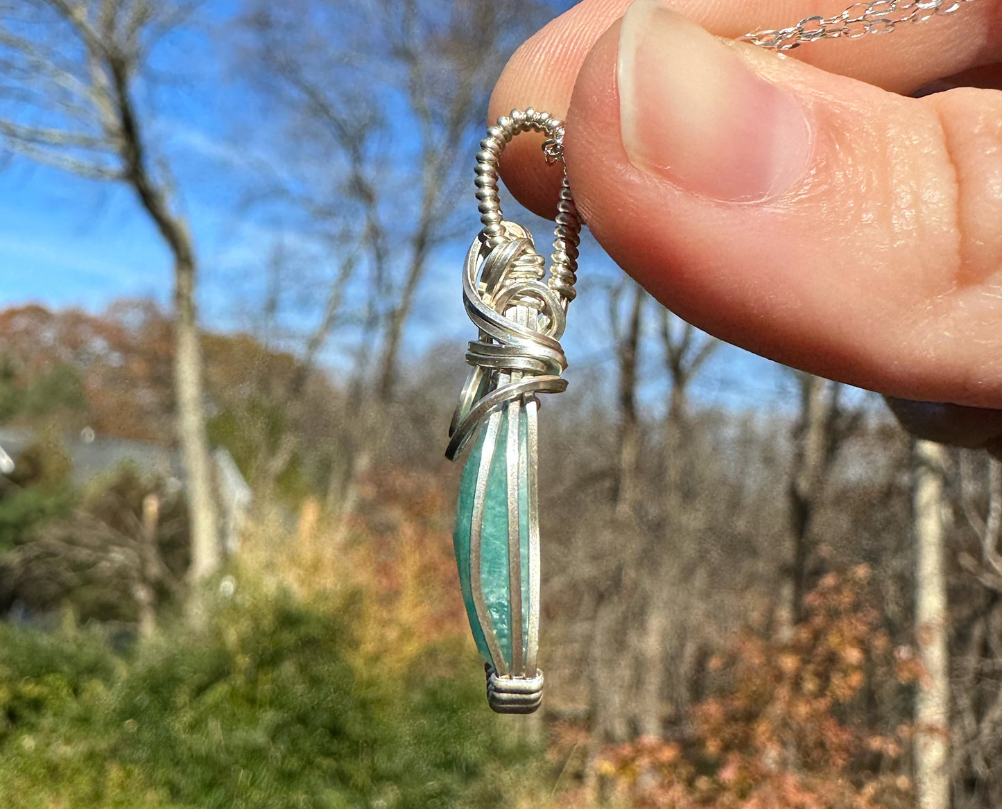 Wire-Wrapped Rosecut Amazonite Pendant in Sterling Silver