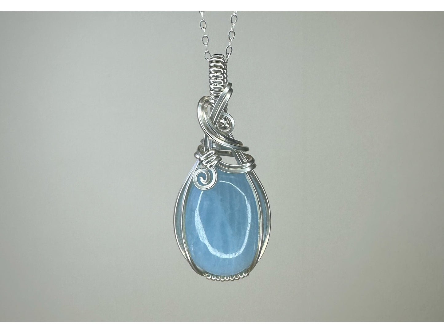 Wire-Wrapped Aquamarine Pendant in Sterling Silver Wire