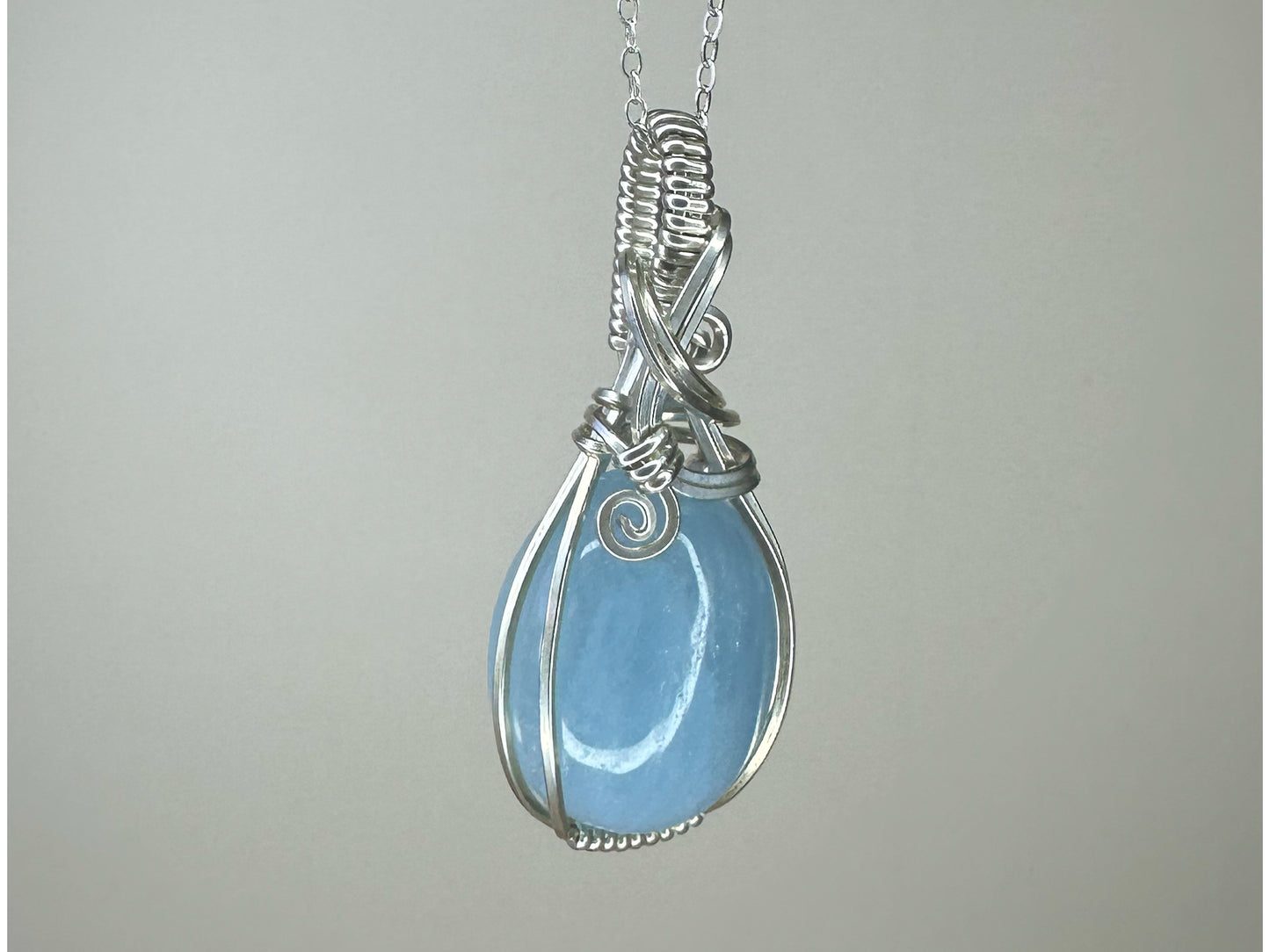 Wire-Wrapped Aquamarine Pendant in Sterling Silver Wire