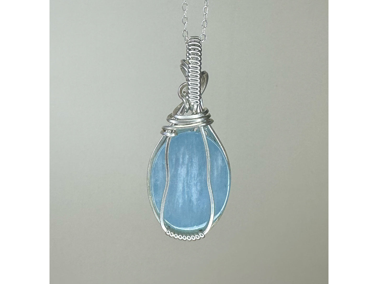 Wire-Wrapped Aquamarine Pendant in Sterling Silver Wire