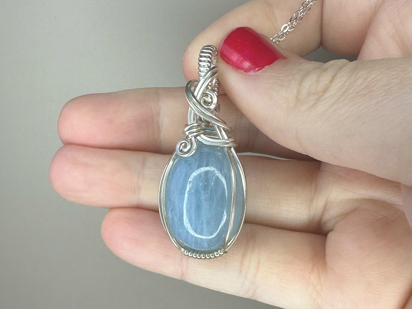 Wire-Wrapped Aquamarine Pendant in Sterling Silver Wire