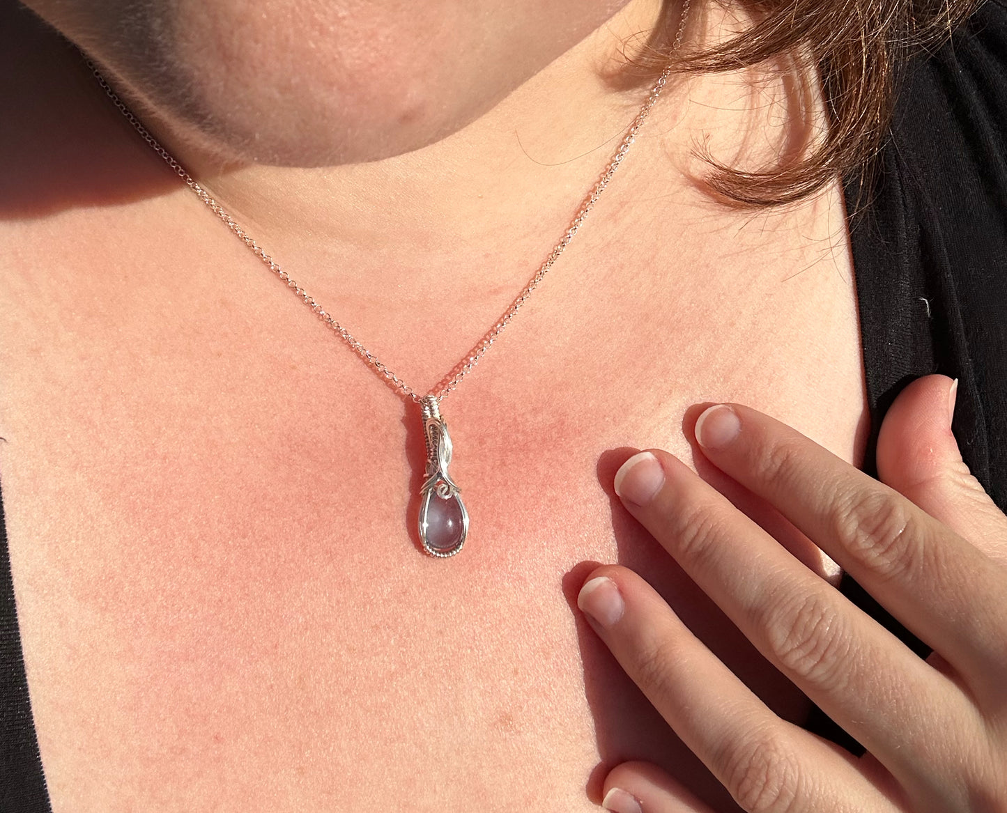 Sterling Silver Wire-Wrapped Blue Fluorite Pendant