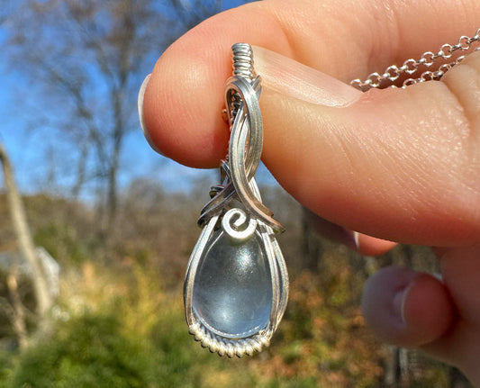 Sterling Silver Wire-Wrapped Blue Fluorite Pendant