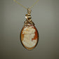 Vintage Handcarved Shell Cameo Depicting Woman with Curls in Hair Pendant Wire-Wrapped in 14k Goldfilled Wire