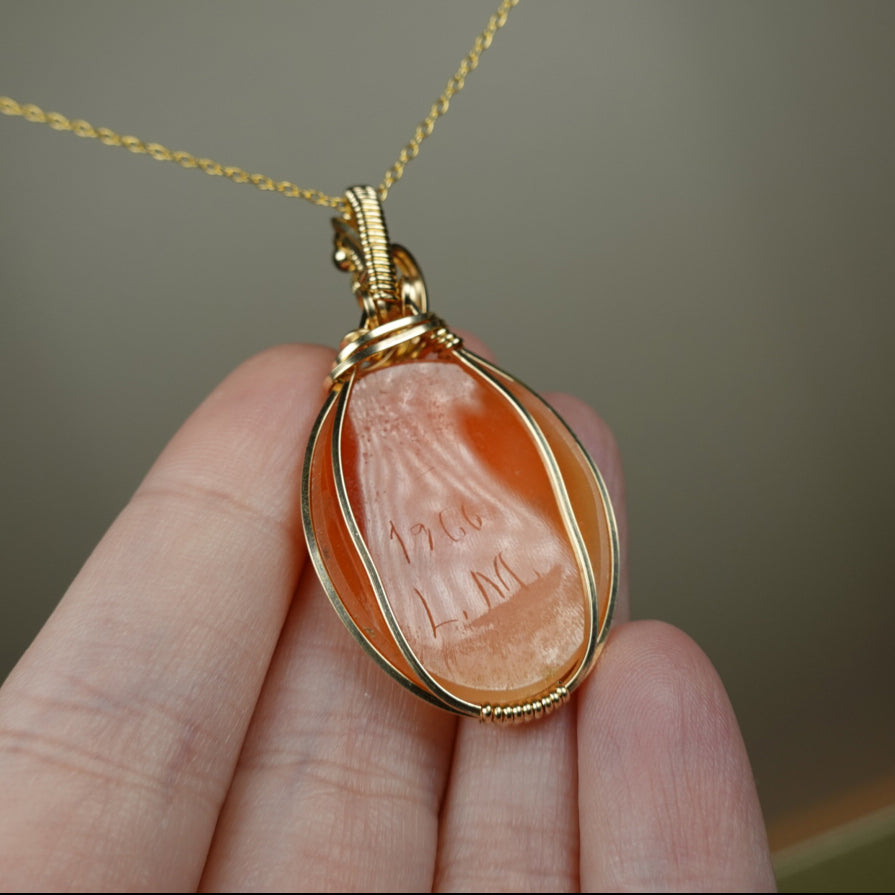 14k Goldfilled Wire-Wrapped Pendant with Authentic Handcarved Shell Cameo of the Goddess Demeter