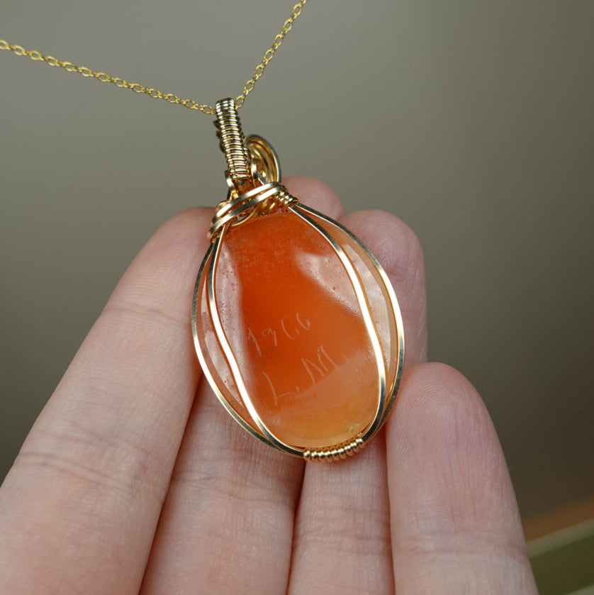 14k Goldfilled Wire-Wrapped Pendant with Authentic Handcarved Shell Cameo of the Goddess Demeter