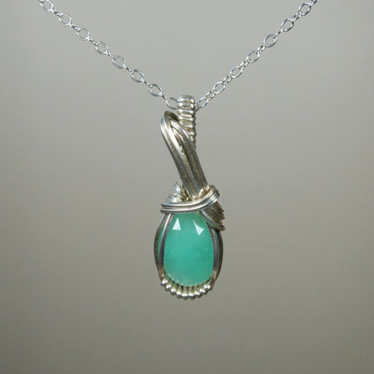 Natural Rosecut Emerald Pendant Wire-Wrapped in Sterling Silver