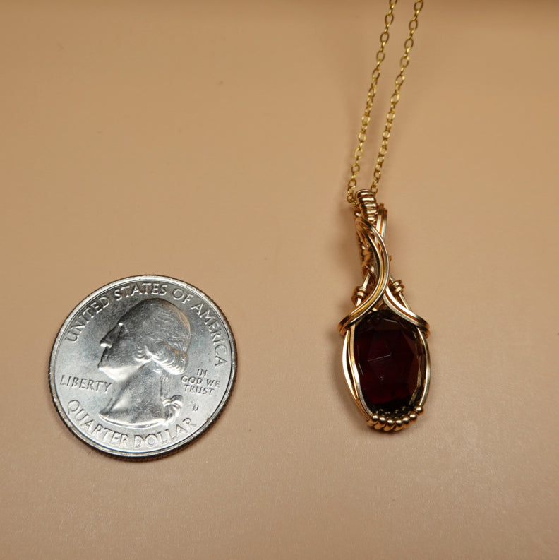 Garnet Pendant Wire-Wrapped in 14k Goldfill