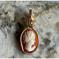 Wire-Wrapped Small Vintage Carved Shell Cameo of Woman Pendant in 14k Goldfilled Wire