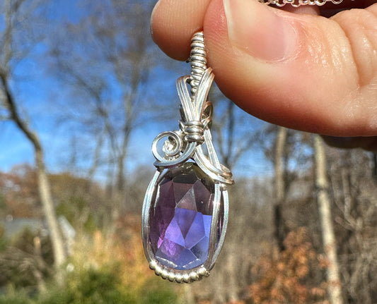 Wire-Wrapped Rosecut Amethyst Pendant in Sterling Silver