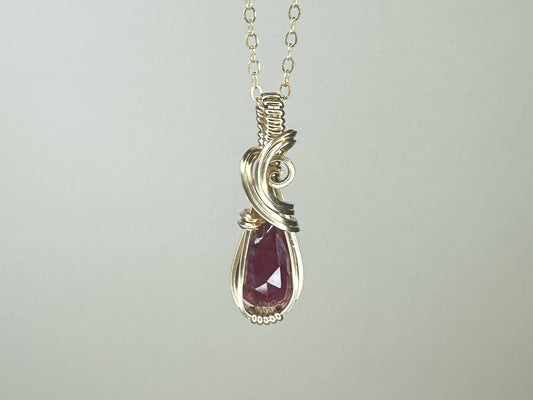 Rosecut Ruby Wire-Wrapped Pendant in 14k Gold-Filled Wire