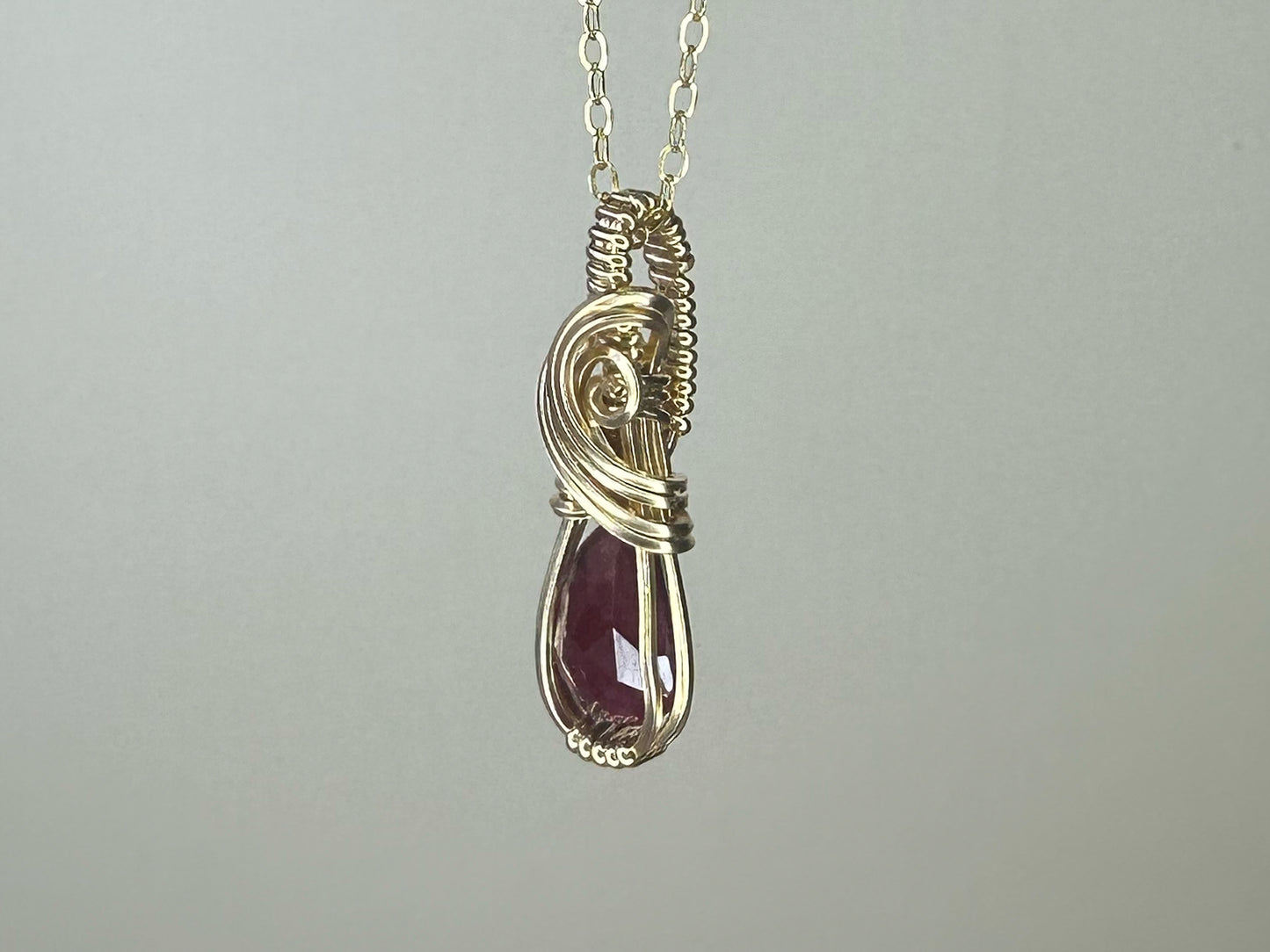 Rosecut Ruby Wire-Wrapped Pendant in 14k Gold-Filled Wire