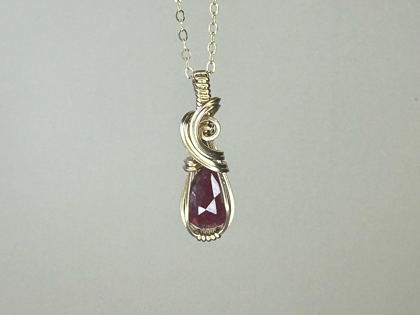 Rosecut Ruby Wire-Wrapped Pendant in 14k Gold-Filled Wire