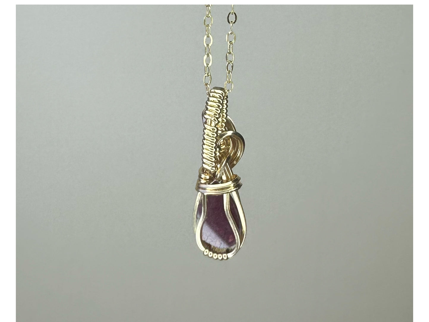 Rosecut Ruby Wire-Wrapped Pendant in 14k Gold-Filled Wire