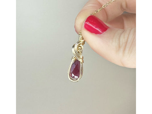 Rosecut Ruby Wire-Wrapped Pendant in 14k Gold-Filled Wire