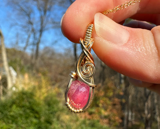 14k Goldfilled Wire-Wrapped Rosecut Ruby Pendant