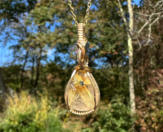 14k Goldfilled Wire-Wrapped Gold Star Rutilated Quartz Pendant