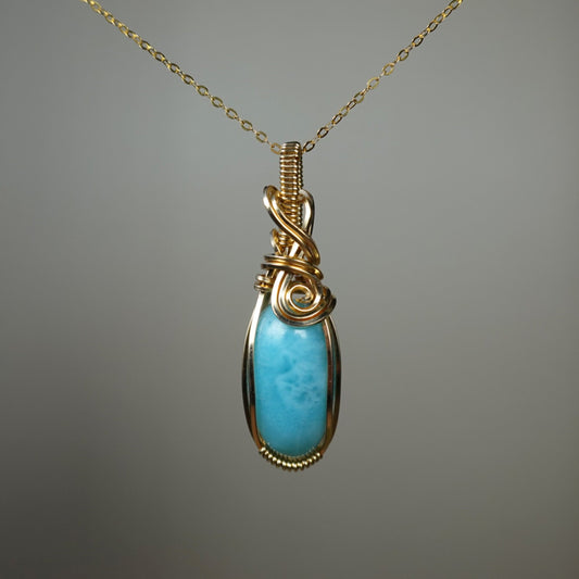 Larimar Pendant Wrapped in 14k Goldfilled Wire