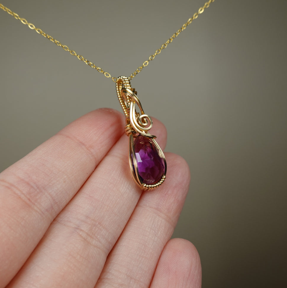 Wire-Wrapped Rosecut Amethyst Pendant in 14k Goldfill