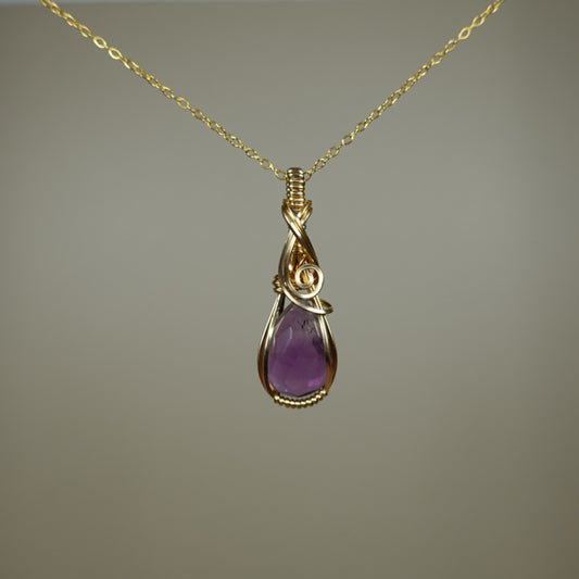 Wire-Wrapped Rosecut Amethyst Pendant in 14k Goldfill