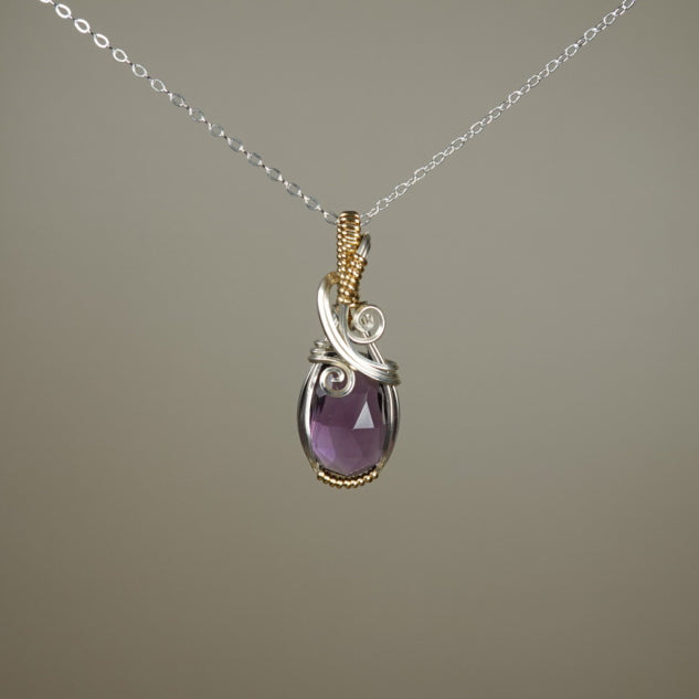 Rosecut Amethyst Pendant Wire-Wrapped in Sterling Silver and 14k Goldfilled Wire