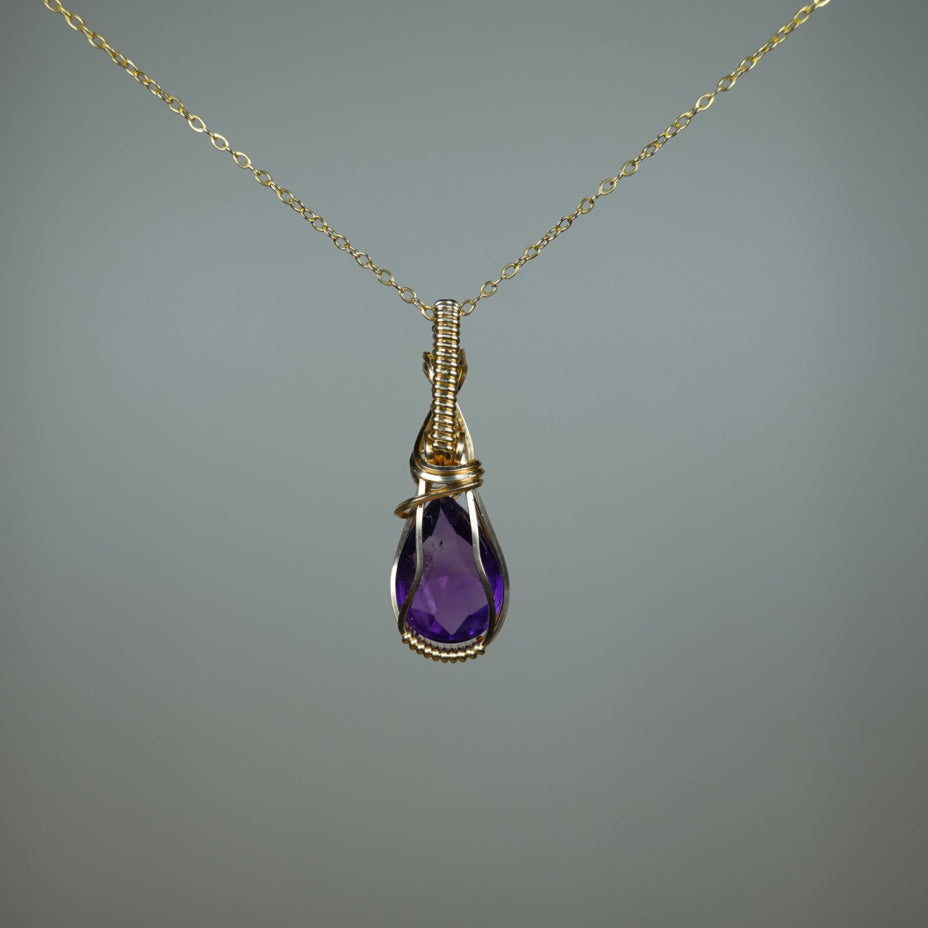 Wire-Wrapped Rosecut Amethyst Pendant in 14k Goldfill