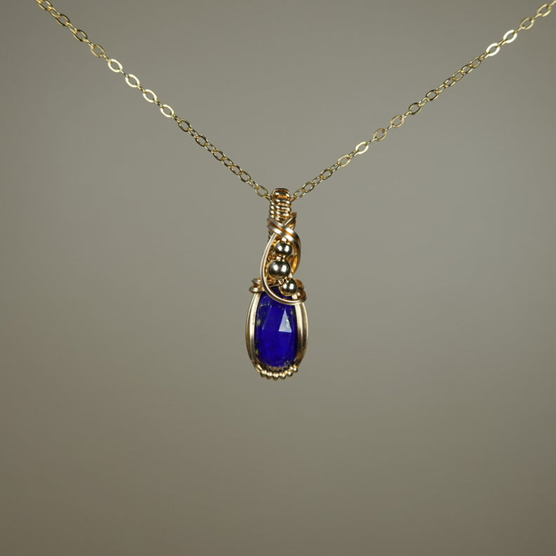 Lapis Lazuli Pendant Wire-Wrapped in 14k Goldfilled Wire